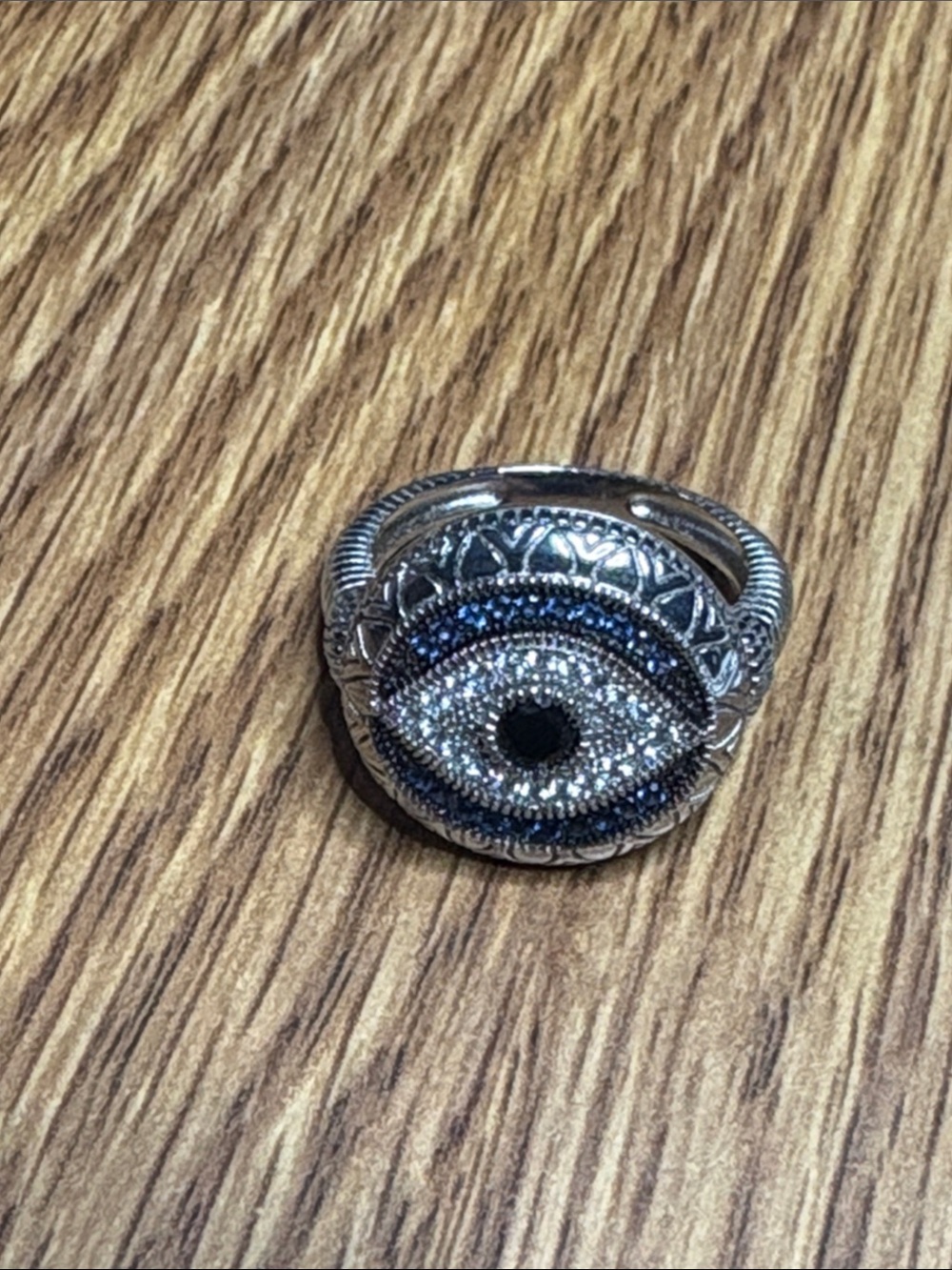 Evil Eye Crystal Statement Ring in Silver and Blue